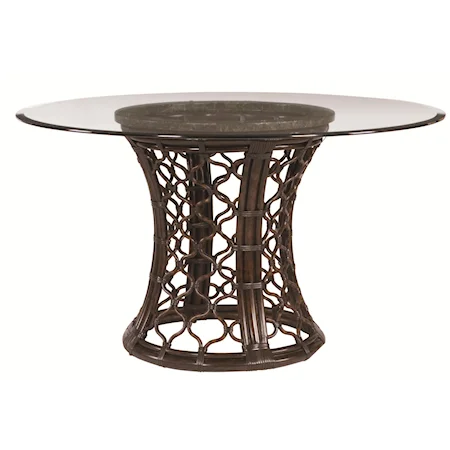 Lattice Hourglass Cylinder Dining Table with Round Glass Top